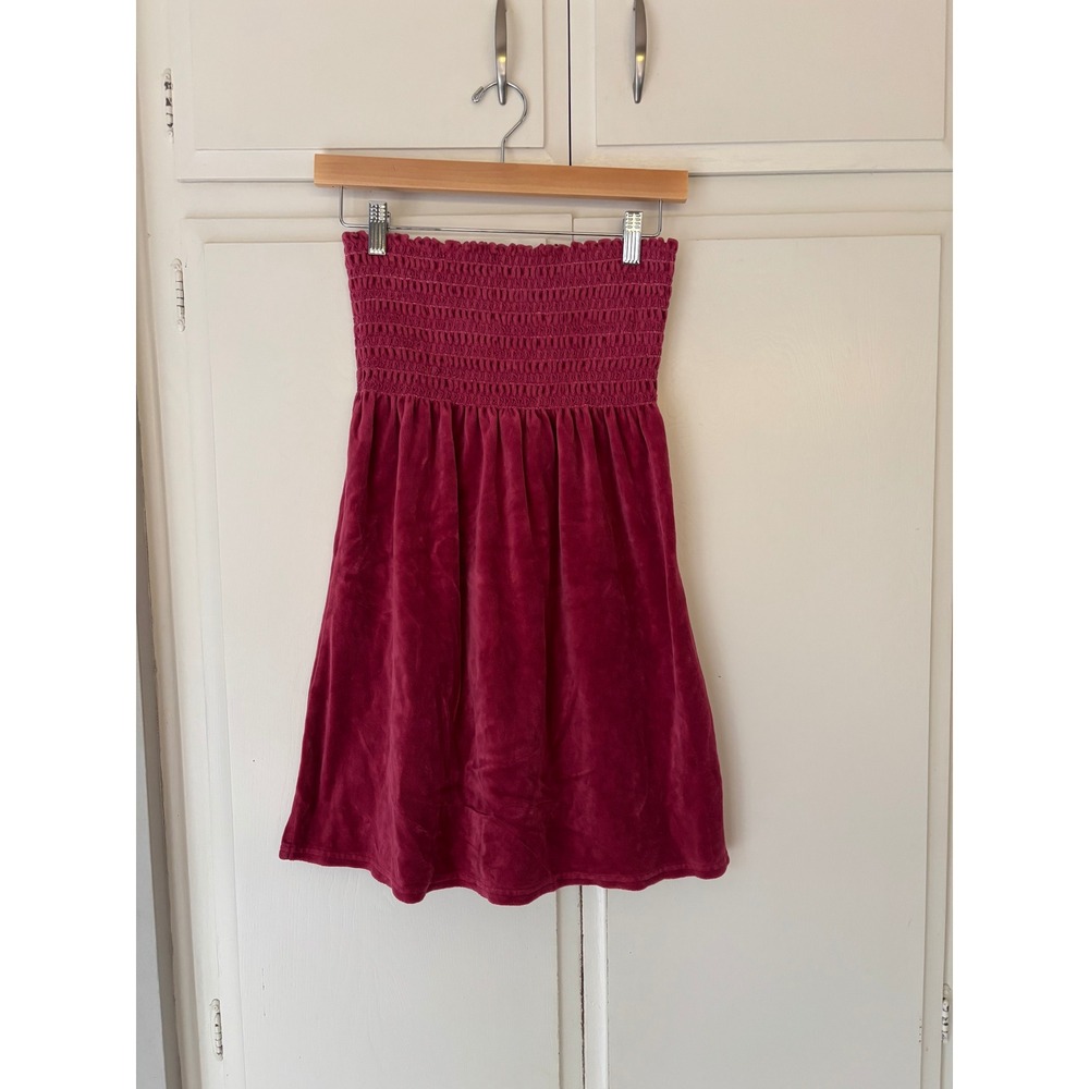 Vtg. Juicy Couture Burgundy Pink Velour Strapless Mini Dress Womens Medium Y2K